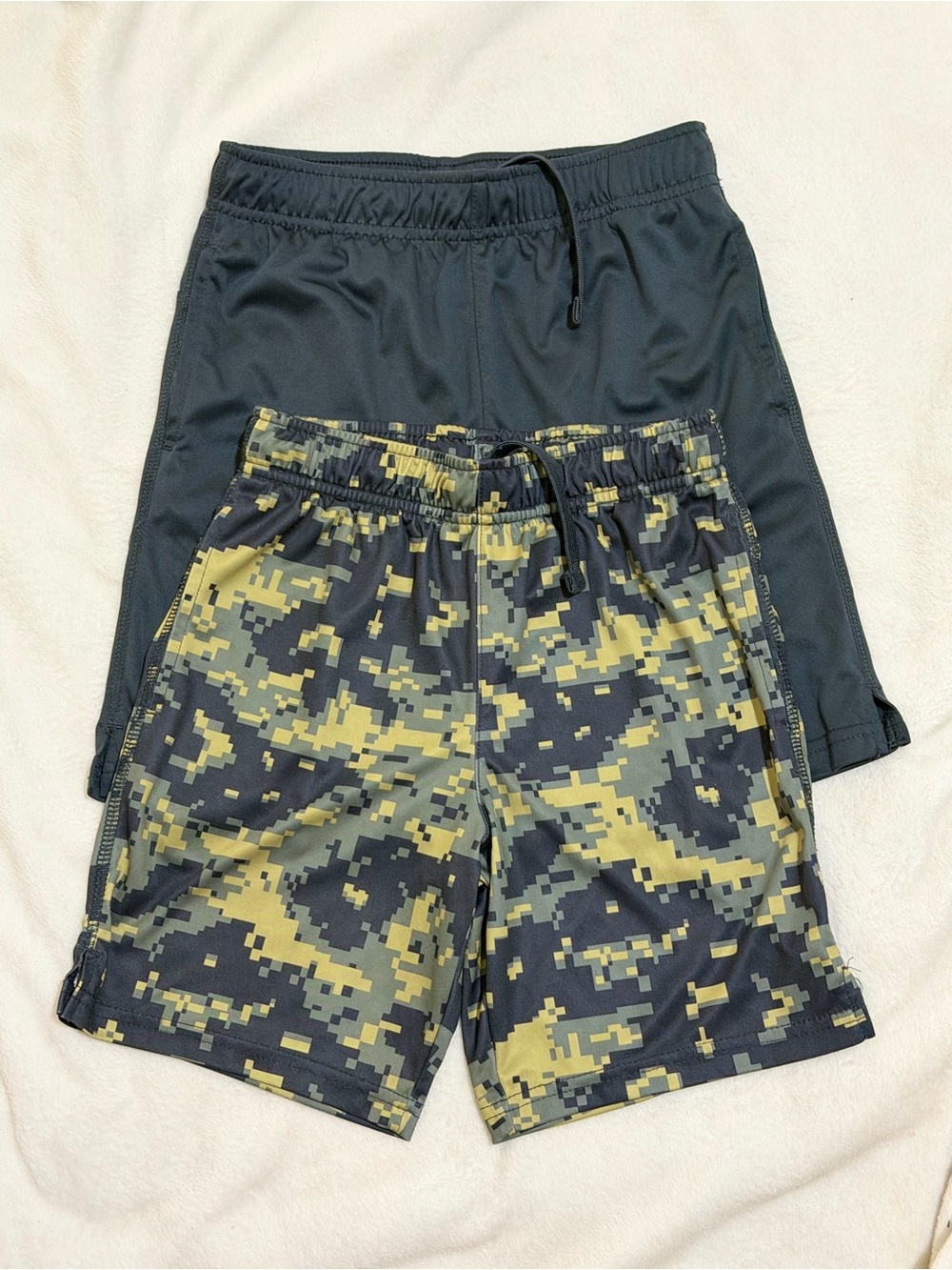 Athletic Works Kids Two-Pack Athletic Shorts — Black & Olive Camo